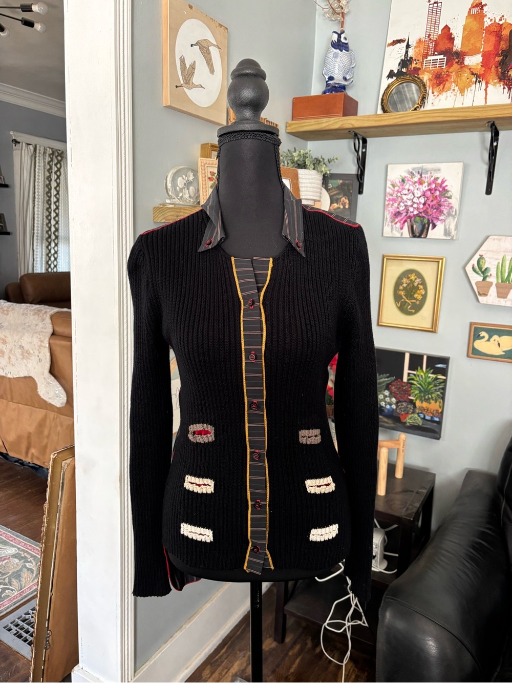 VTG Cop Copine ribbed knit cardigan button front top designer grunge euro 2